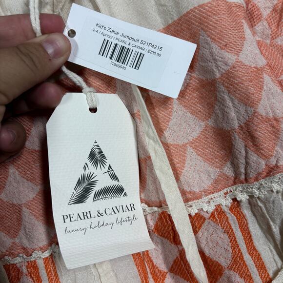 Pearl and Caviar Baby Girl Size 2/4 Apricot Zakar Romper Orange Tassel - Picture 8 of 13